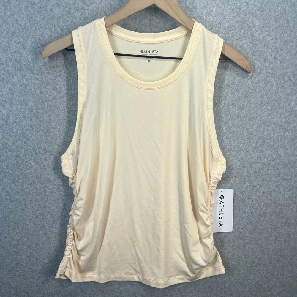 Athleta With Ease Cinch Tank Top XL Peach Apricot Sleeveless Yoga 824699-05-2